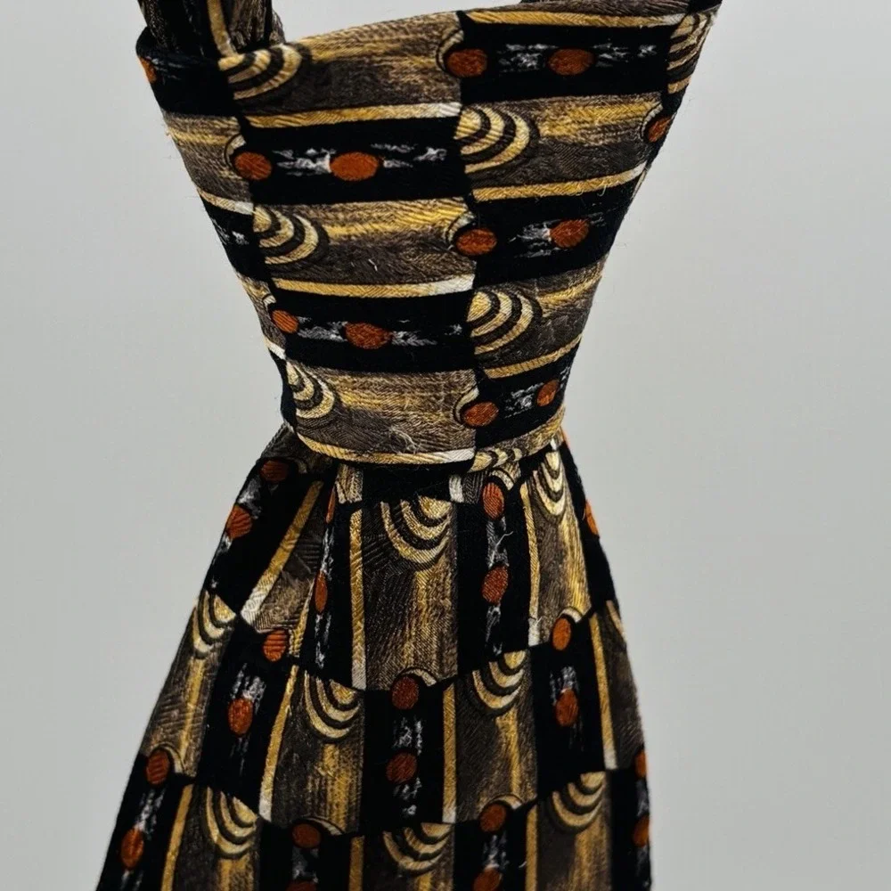 Ermenegildo‎ Zegna Tie Mens OS Gold Black Orange Geometric Silk Italy Luxury